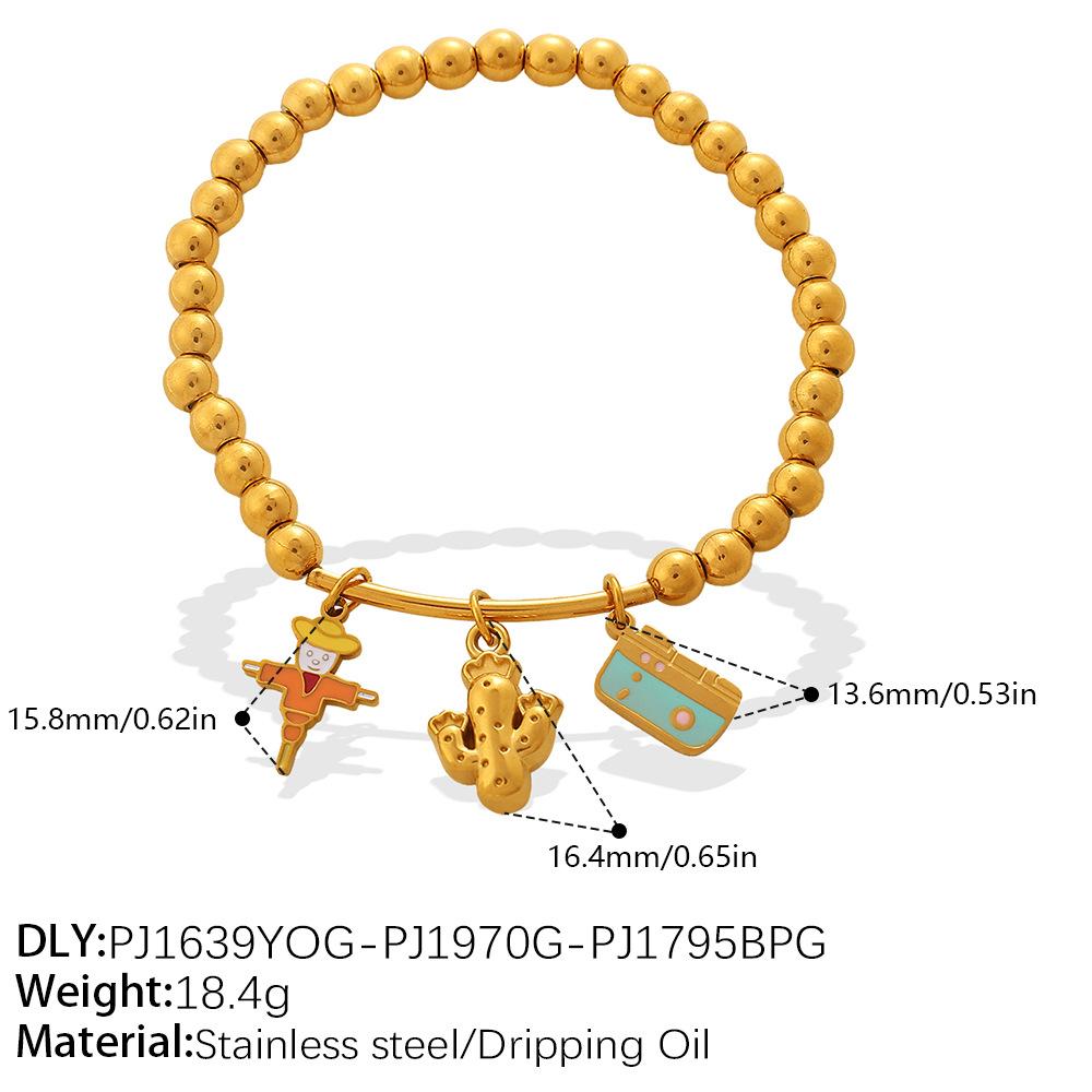 Vintage Vacation Style Smiley Face Rainbow DIY Multi-pendant Gold Beaded Bracelet Gold-plated Stackable Jewelry