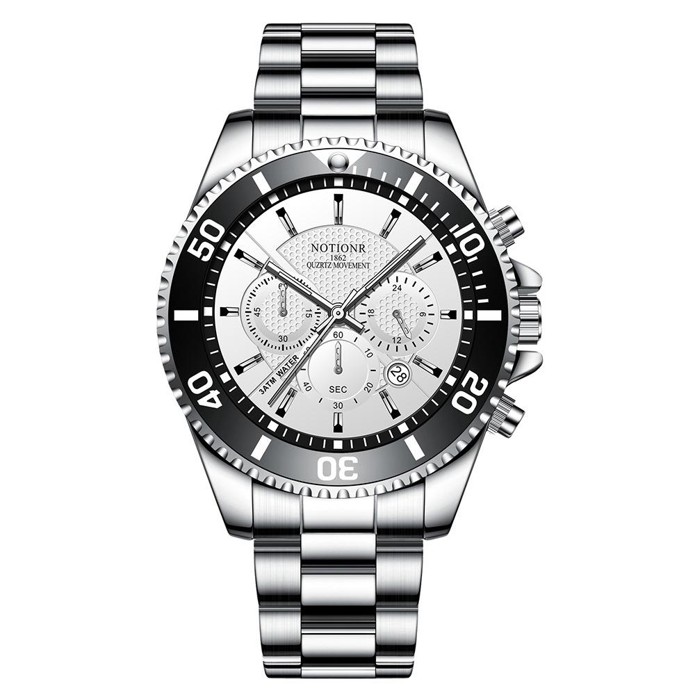 

Класичний діловий чоловічий годинник Кварцовий годинник із кількома циферблатами Годинник із нержавіючої сталі Повсякденний спортивний чоловічий годинник Аналоговий годинник з календарем срібний/білий