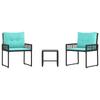Garden Furniture Set with Cushions 3 Pcs Black and Turquoise