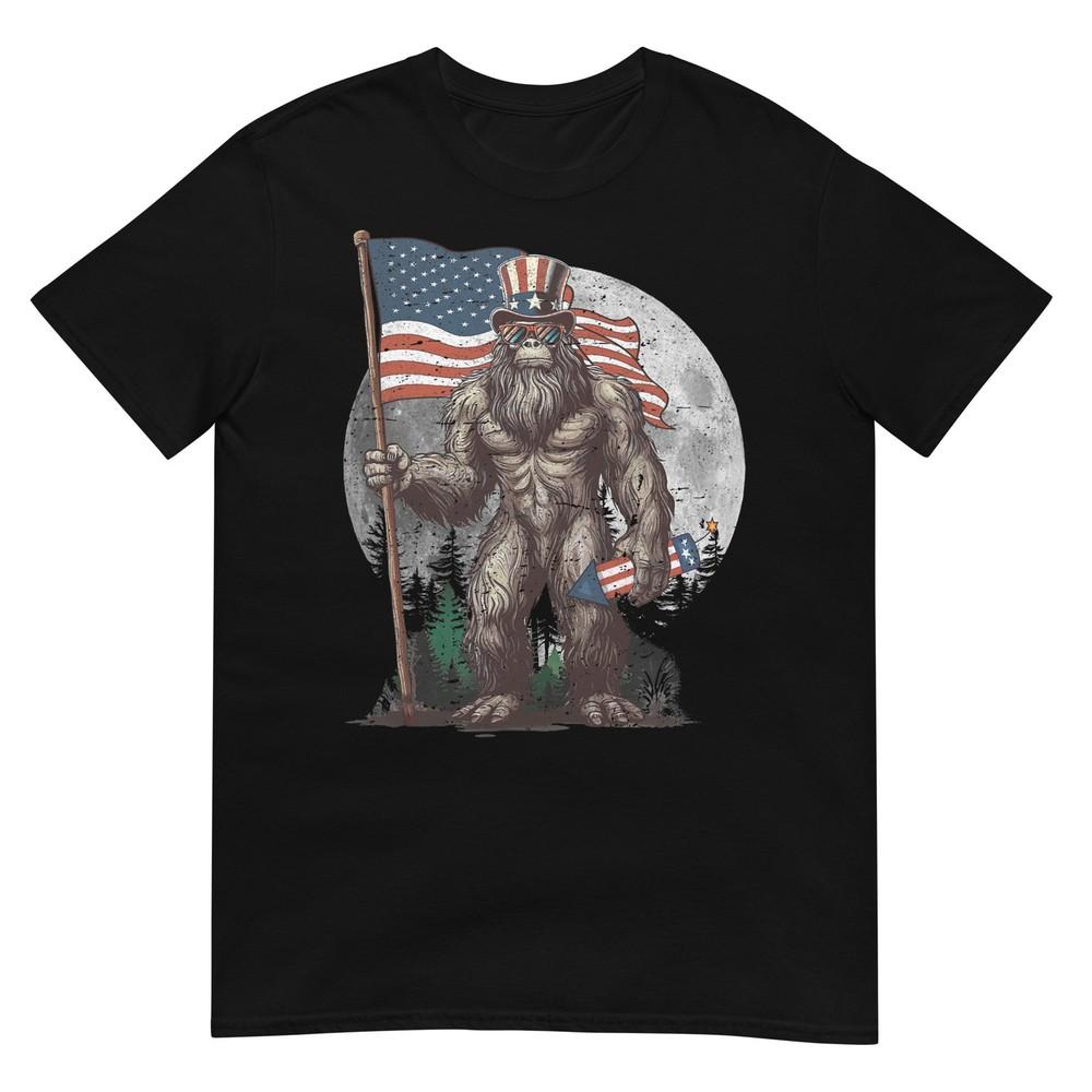 Bigfoot 4th Of July Shirts Unisex Sasquatch Usa American Flag Tshirt