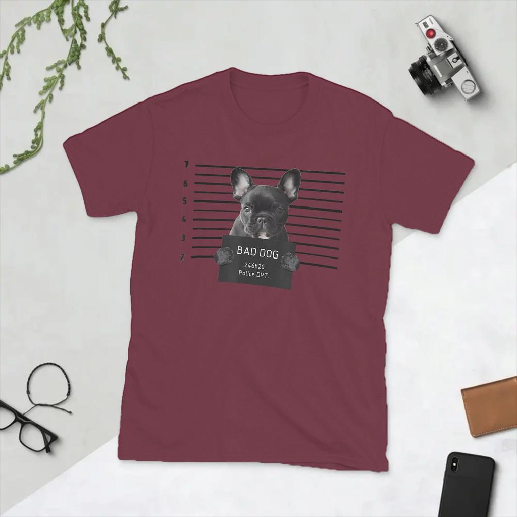 French Bulldog Bad Dog French Prison Dog French Mom Dad Unisexs T Shirt Funny Tee Shirt Short Sleeve TShirt 100 Cotton Clothing