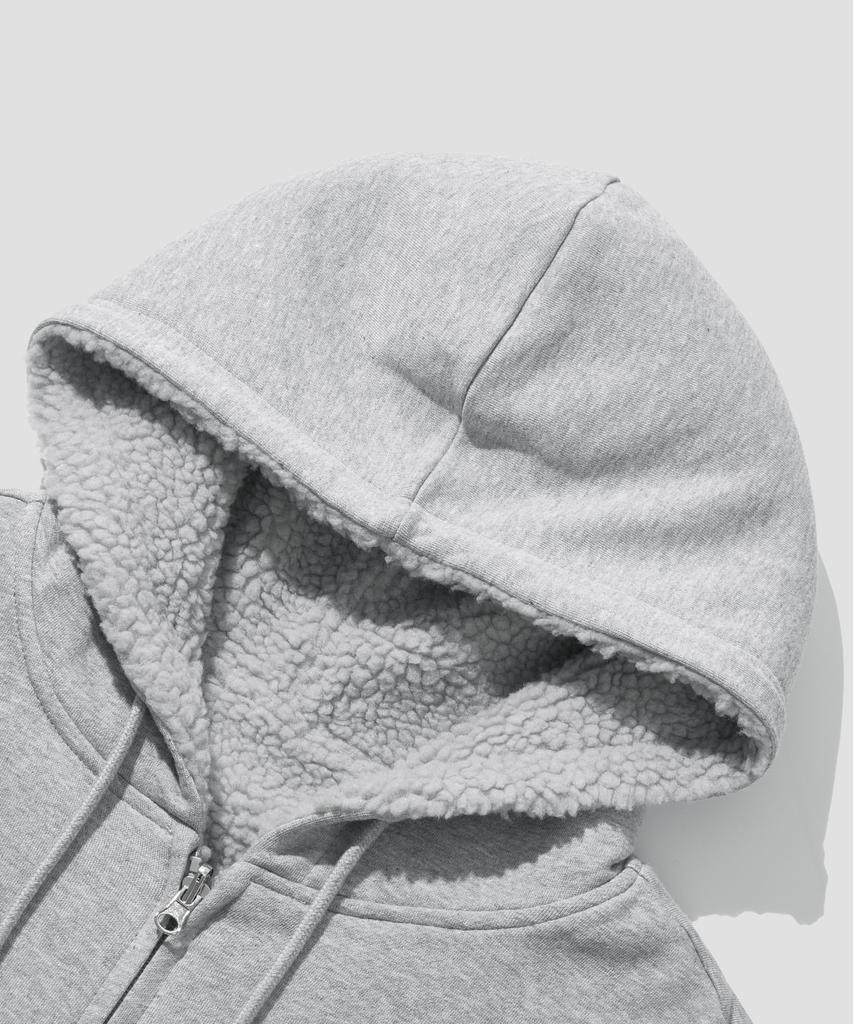Agod Reversible Heavy Fleece Boa Hooded Zip-Up [Heather Grey]