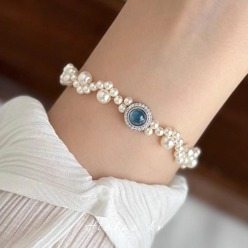 S925 Sterling Silver Bracelet with Pink Chalcedony, Aquamarine, and Pearls - Elegant Women's Beaded Jewelry