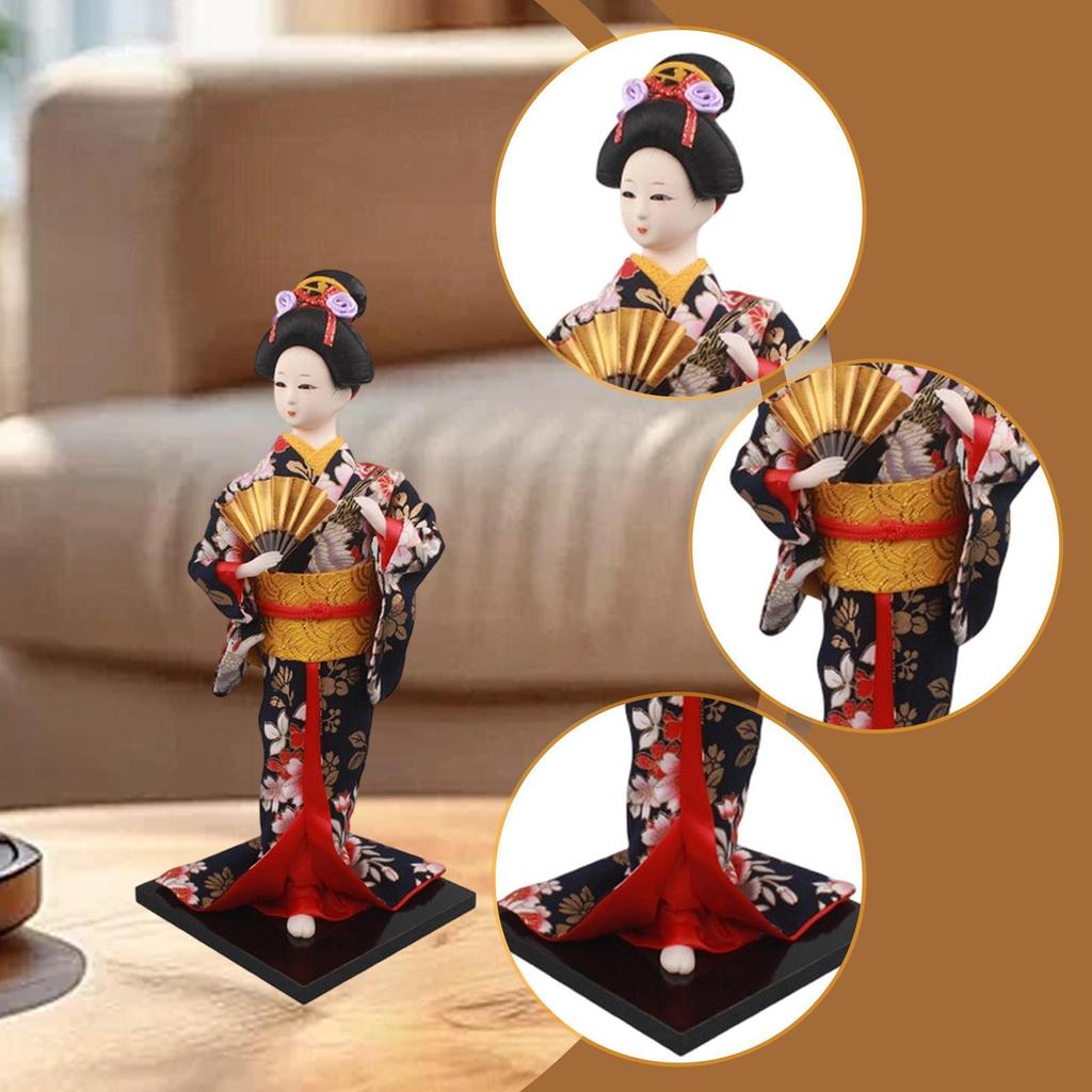 11.81inch Japanese Kimono Doll Desktop Ornament, Lady Figurine, Asian Geisha Figurine for Cabinet