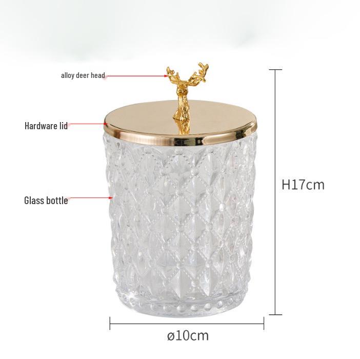 Elegantní skleněná úložná nádoba v severském zlatém provedení na vatové tyčinky a párátka