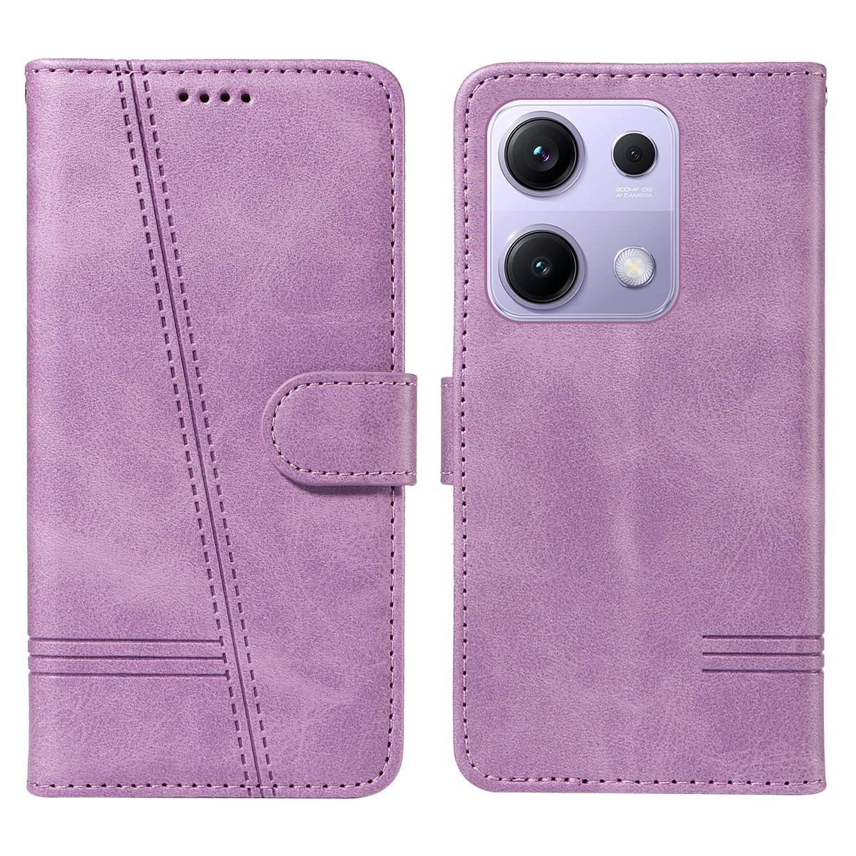 

For Xiaomi Redmi Note 14S 4G/Xiaomi Poco M6 Pro 4G/Xiaomi Redmi Note 13 Pro 4G Wallet Case T-Shape Lines Leather Phone Cover Stand - Light Purple E