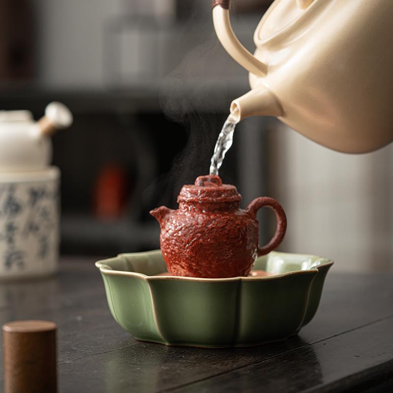 Retro Messing Blütenblatt Topf, Keramik Tee Tablett, Teetisch, Trockenbrüh Tablett, kleines Wasserspeicher Tablett, Tee Tablett, Tee Snack Tablett