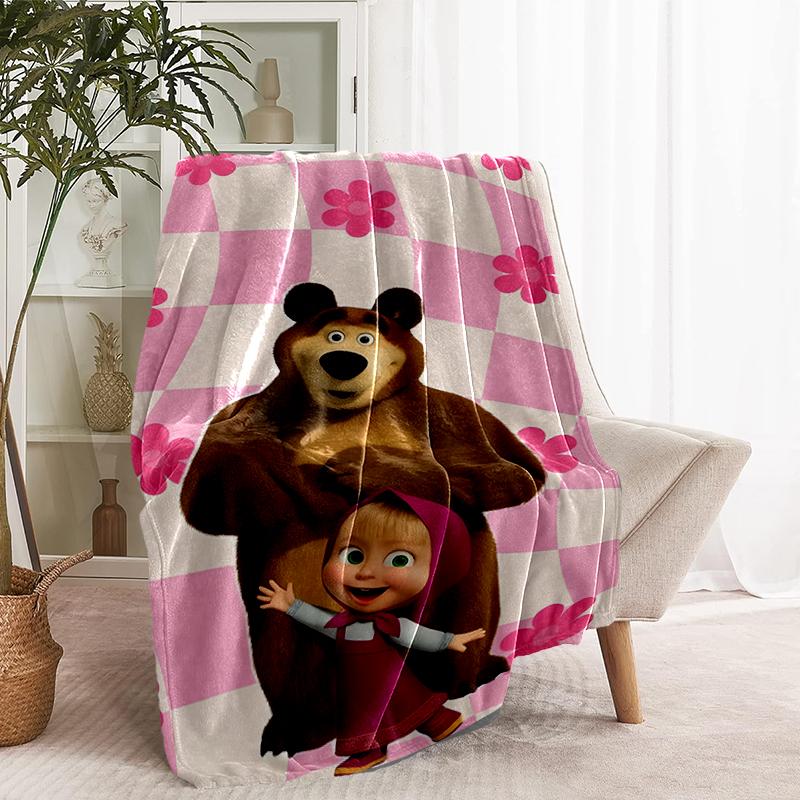 Masha and The Bear Print Blanket - Soft & Comfortable, for Bedroom, Travel, Sofa, Home Decoration - Birthday Christmas Gift for Friend