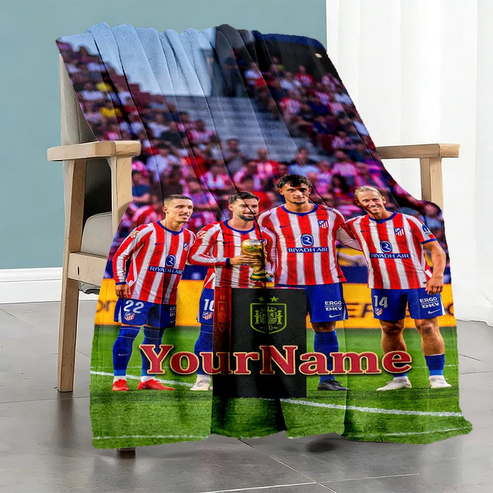 Atletico Madrid Customize Your Name Blanket Throw Customizable Blanket Soft Warm Cozy for Nap Couch Bedding Seaside Ideal for All Seasons