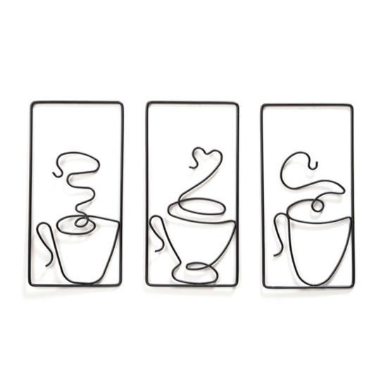 Framed Coffee Cup Metal Wall Art Vintage Iron Wire Cup Bar Decor Cafe Themed Wall Hanging Sign for Restaurant Kitchen Shop Home Office