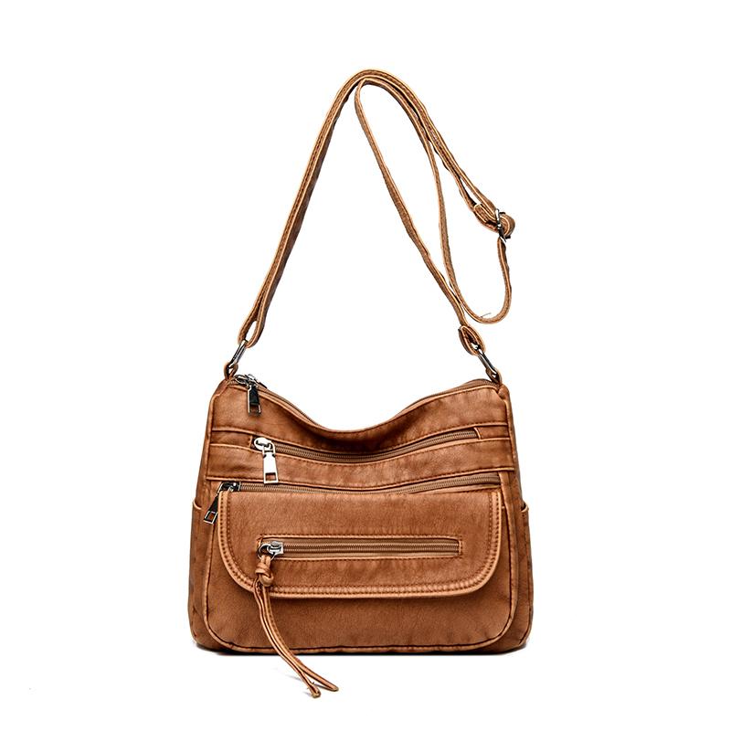 Large Capacity Shoulder Bag Women's Multi-Layer Lightweight Soft Leather Crossbody Bag