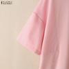 ZANZEA Women Casual Round Neck Summer Short Sleeve Blouse