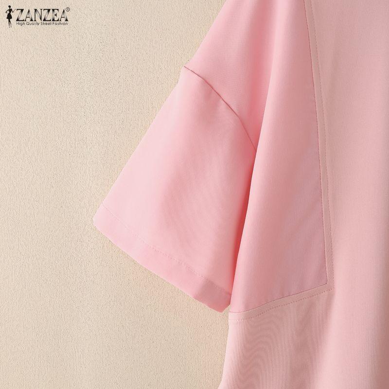 ZANZEA Women Casual Round Neck Summer Short Sleeve Blouse