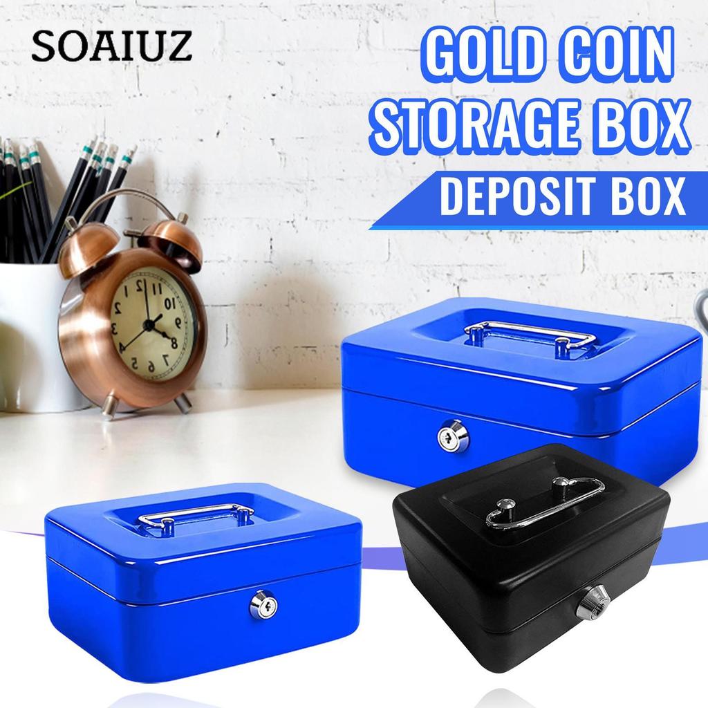 Cash Box With Key Lock, Double Metal Portable Cash Box And 2 Security Keys