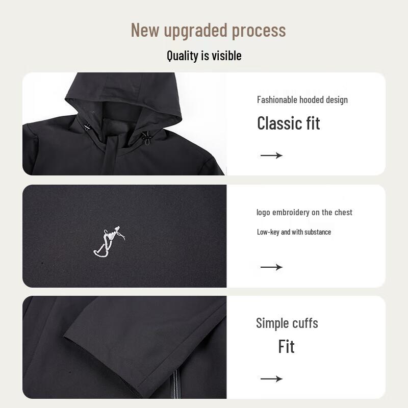 TRIES Men's Solid Color Windproof Jacket with Detachable Hood