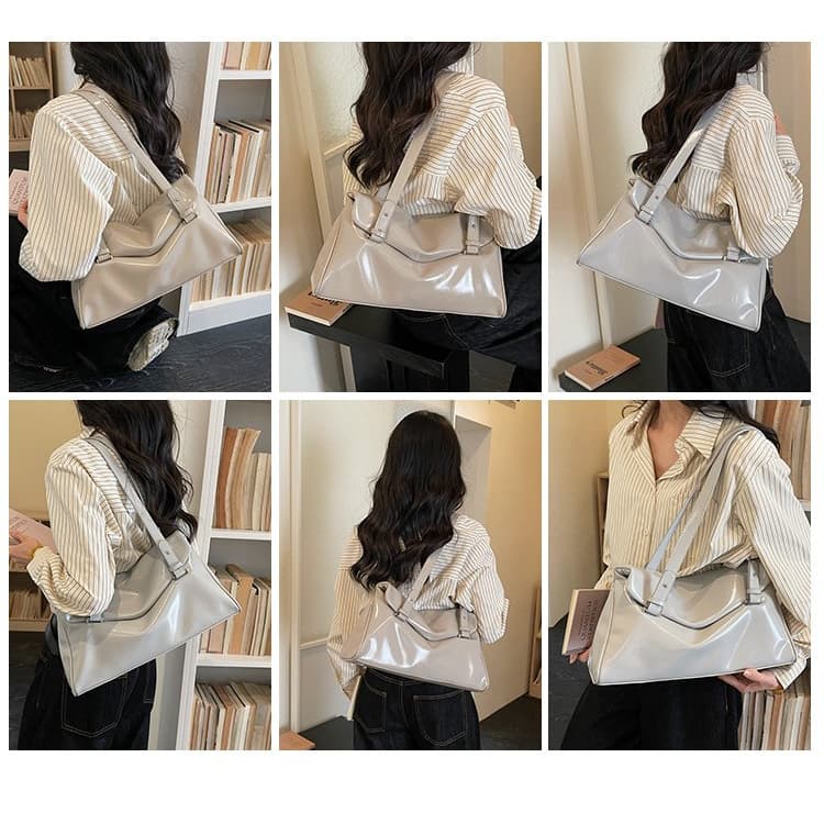 Vintage glossy soft leather commuter shoulder underarm bag