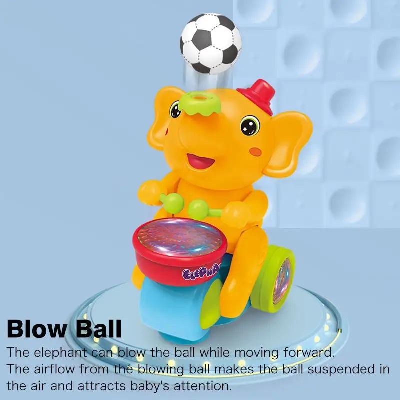 Baby Crawling Toy: Electronic Walking Elephant Drummer with Floating Ball, LED Lights, Music & Sounds | Interactive Sensory Toy
