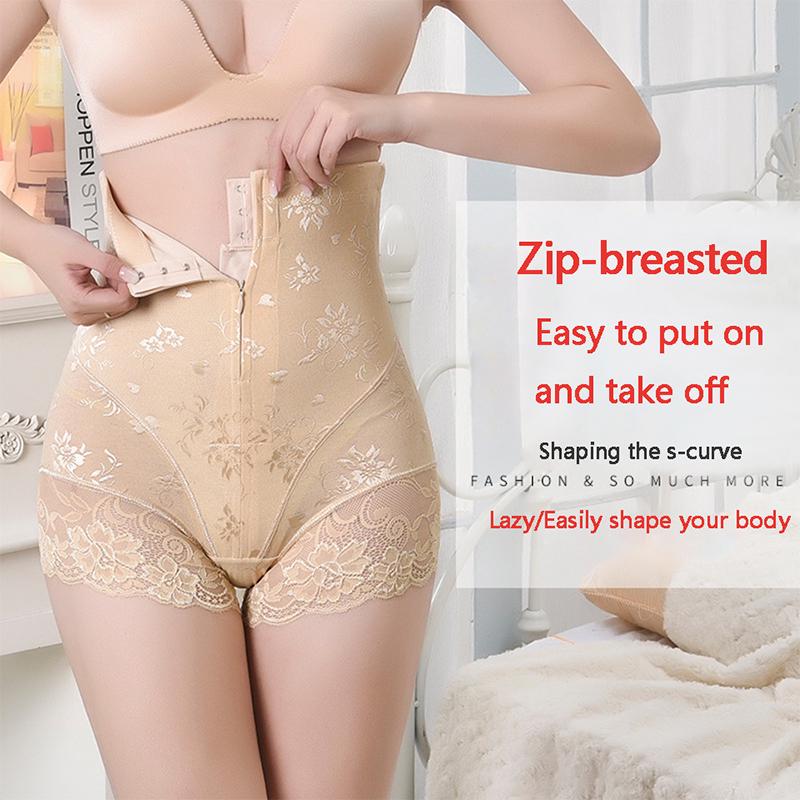 Women Shaping Underwear Belly Slimming Control Panties with Zipper Butt Lifter Shapewear Corrective Body Shaper Lace Briefs