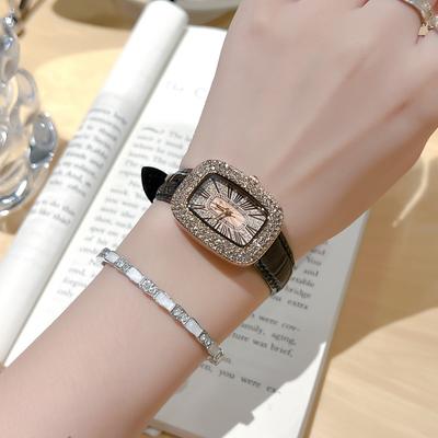 Zegarki Vintage dla Kobiet Błyszczące Cyrkonie Kryształy Zegarek na Rękę Wodoodporny Skórzany Pasek Kwarcowe Zegarki Rzymskie Retro Relojes