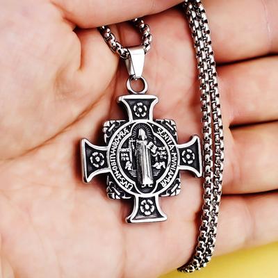 Necklace St. Benedict's Exorcism Holy Medal Men's Cross Pendant