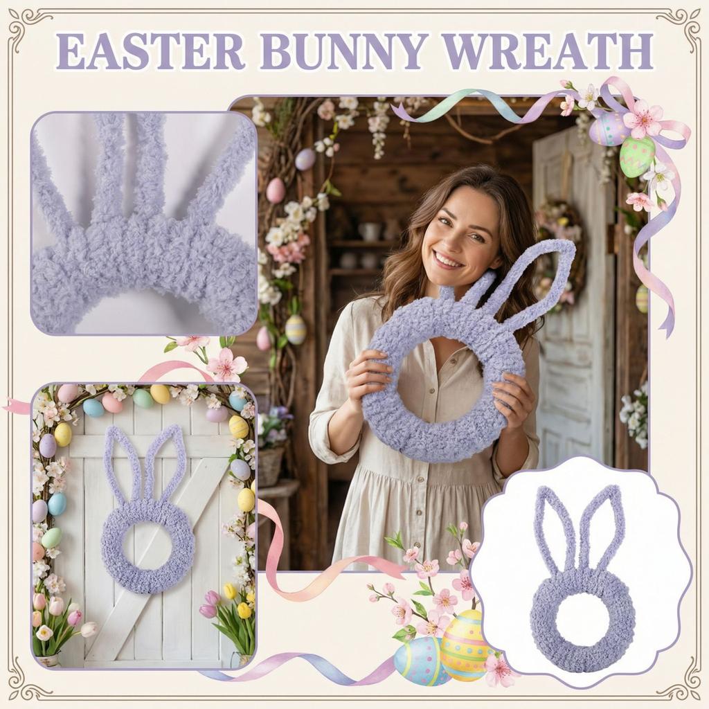 Spring Easter Wreath, Artificial Flower Bunny Head Shaped Wreath, Home Decoration, Front Door Wall Decoration