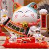 8.2 Inch Ceramic Lucky Cat Ornament Maneki Neko Beckoning Cat with Movable Arm Porcelain Figurine Decoration Statue
