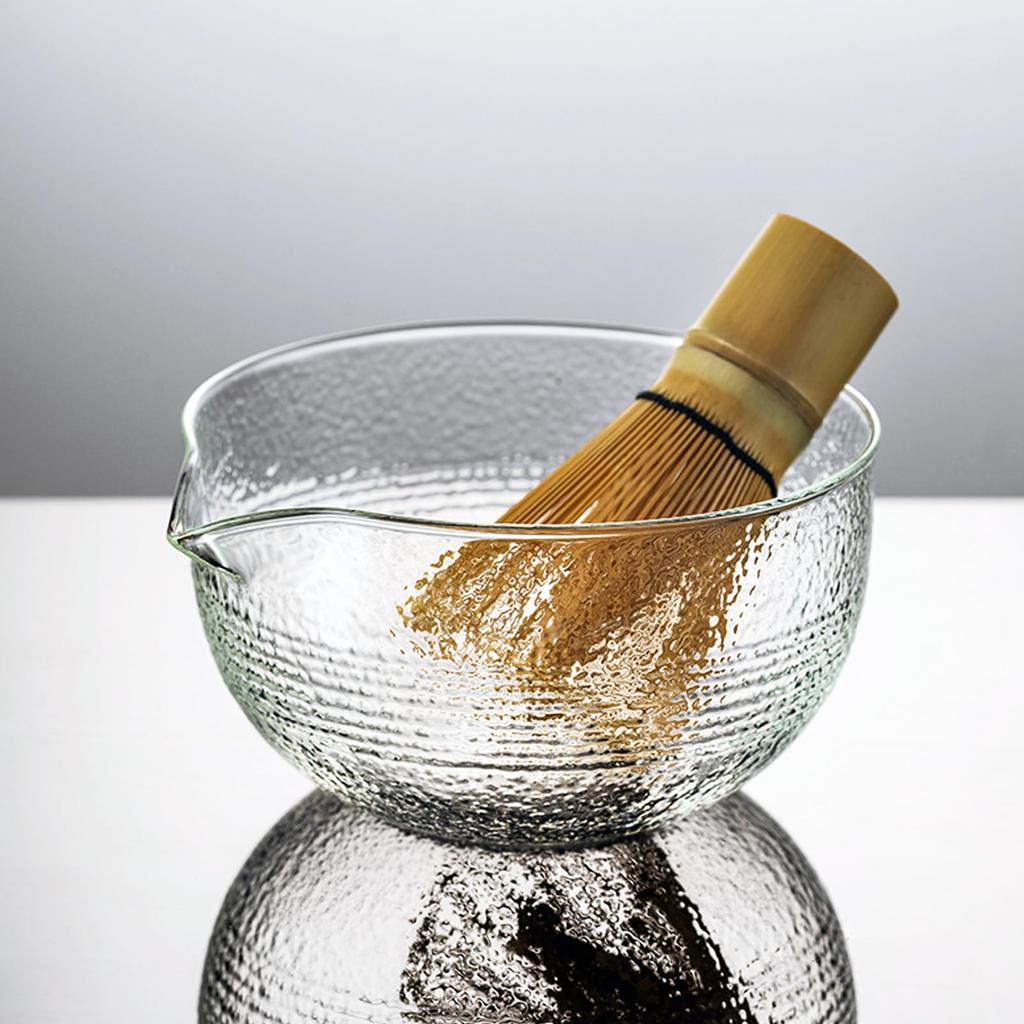 MiniMood Herbata Matcha 500ml Przezroczysta Tradycyjne Rzemiosło Idealna do Herbaty Herbata i Miseczka w Japońskim Stylu, Szkło Żaroodporne, Średnica 12,2 cm, Pojemność,