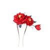 Red Silk Flower Ancient Style Hairpin and U-Shaped Pin Hair Accessory for Qipao, Hanfu, or Wedding
