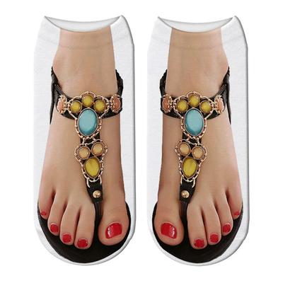 Funny Patterned Ankle Socks In 3D Printed Canvas Shoes with Skull Flip Flop Toe Unisex Design