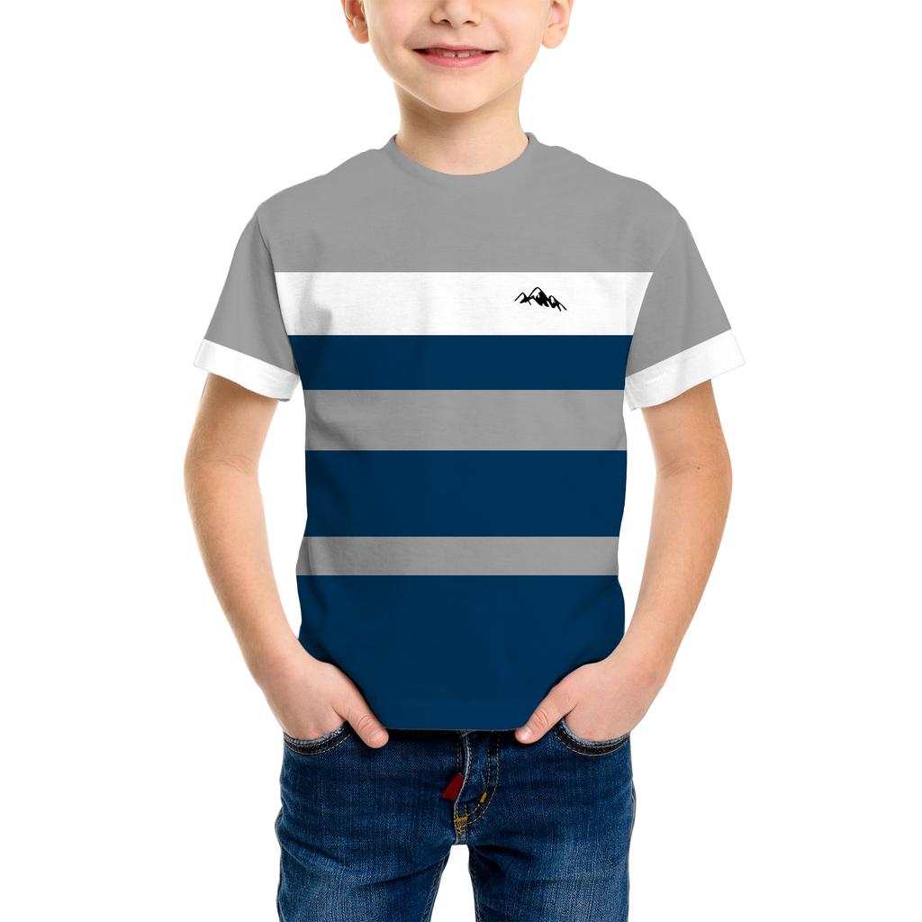 Trendy Children's Short-sleeved T-shirt with Stripes and Numbers Kids' Top