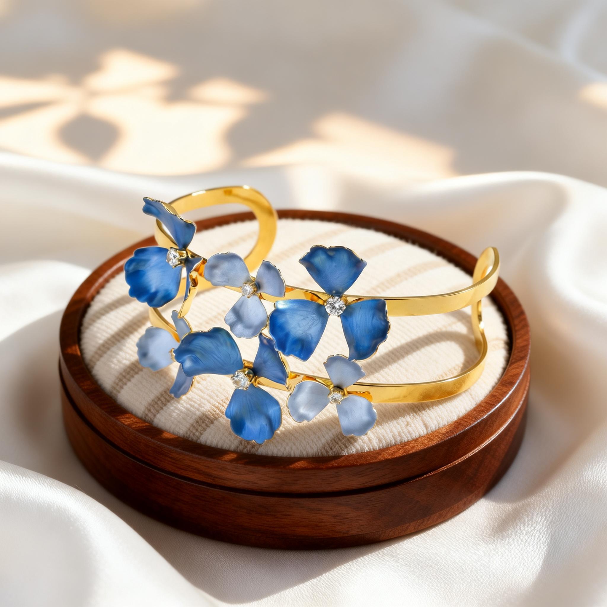 

Double Layer Zircon Blue Flower Bracelet for Women Stainless Steel Cuff Bangle Bracelets Exaggerated Jewelry Gift