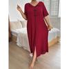 Women's Plus Size Loose Nightgown with Lapel Bow, Short Sleeve – Spring/Summer Collection