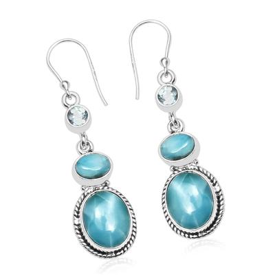 Natural Larimar & Blue Topaz Gemstone Earrings, 925 Sterling Silver, Dangle Drop Earrings, Handmade Earring Jewelry, Gift for Easter