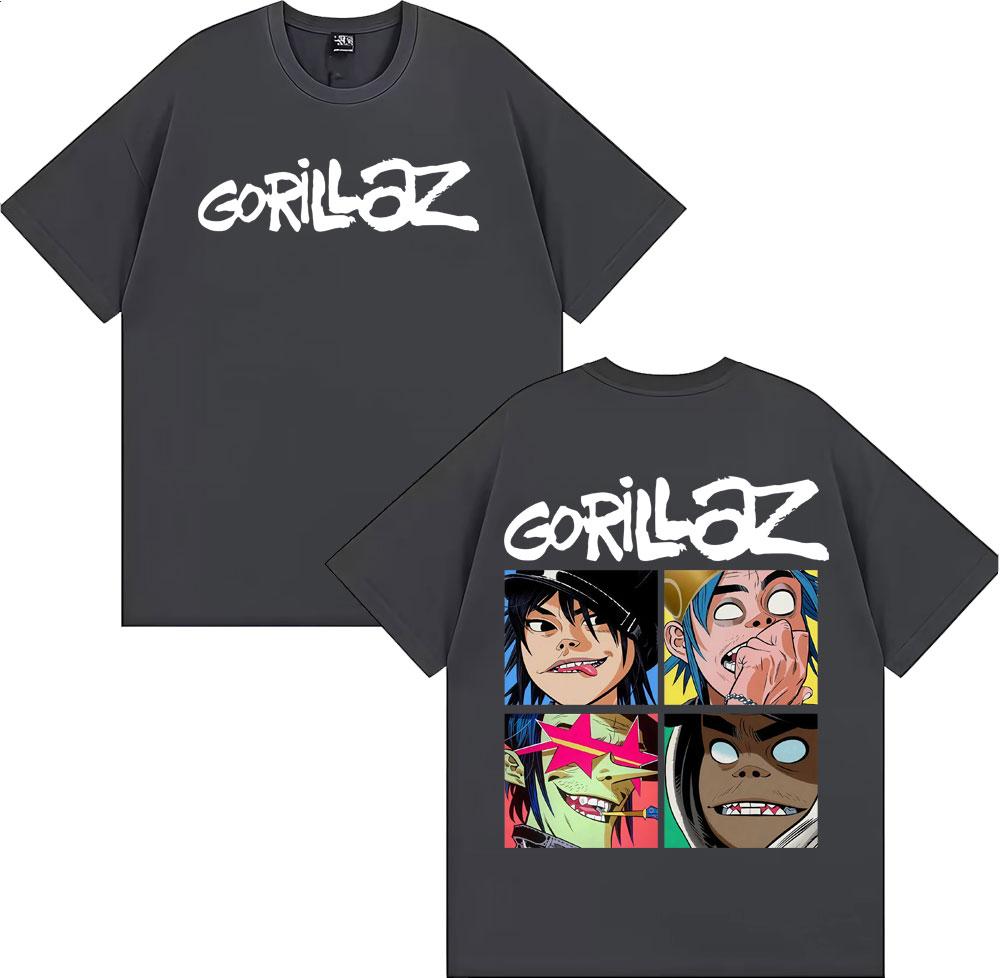 Rock Band Gorillaz Vintage Cartoon Grafik T-Shirts Herren Damen Mode Gothic Übergroßes T-Shirt Lässiges Baumwoll Kurzarm T-Shirt