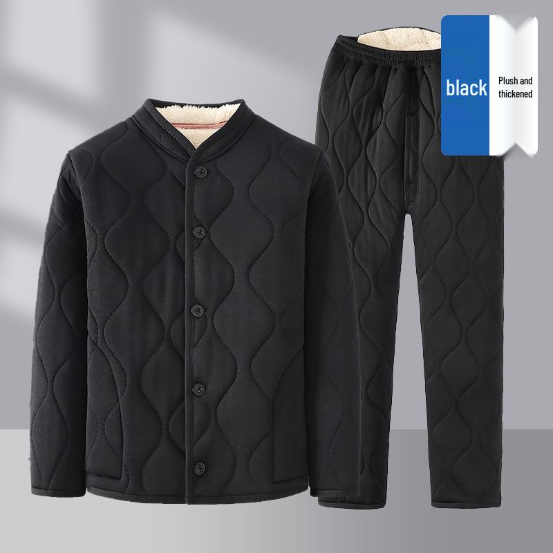 Warm Men's Winter Jacket & Pants Set with Lambswool Lining for Dad/Elderly