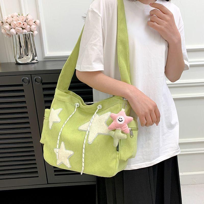 Handbag Star Female Student Large Capacity Commuting Tote Corduroy Shoulder Crossbody Bag