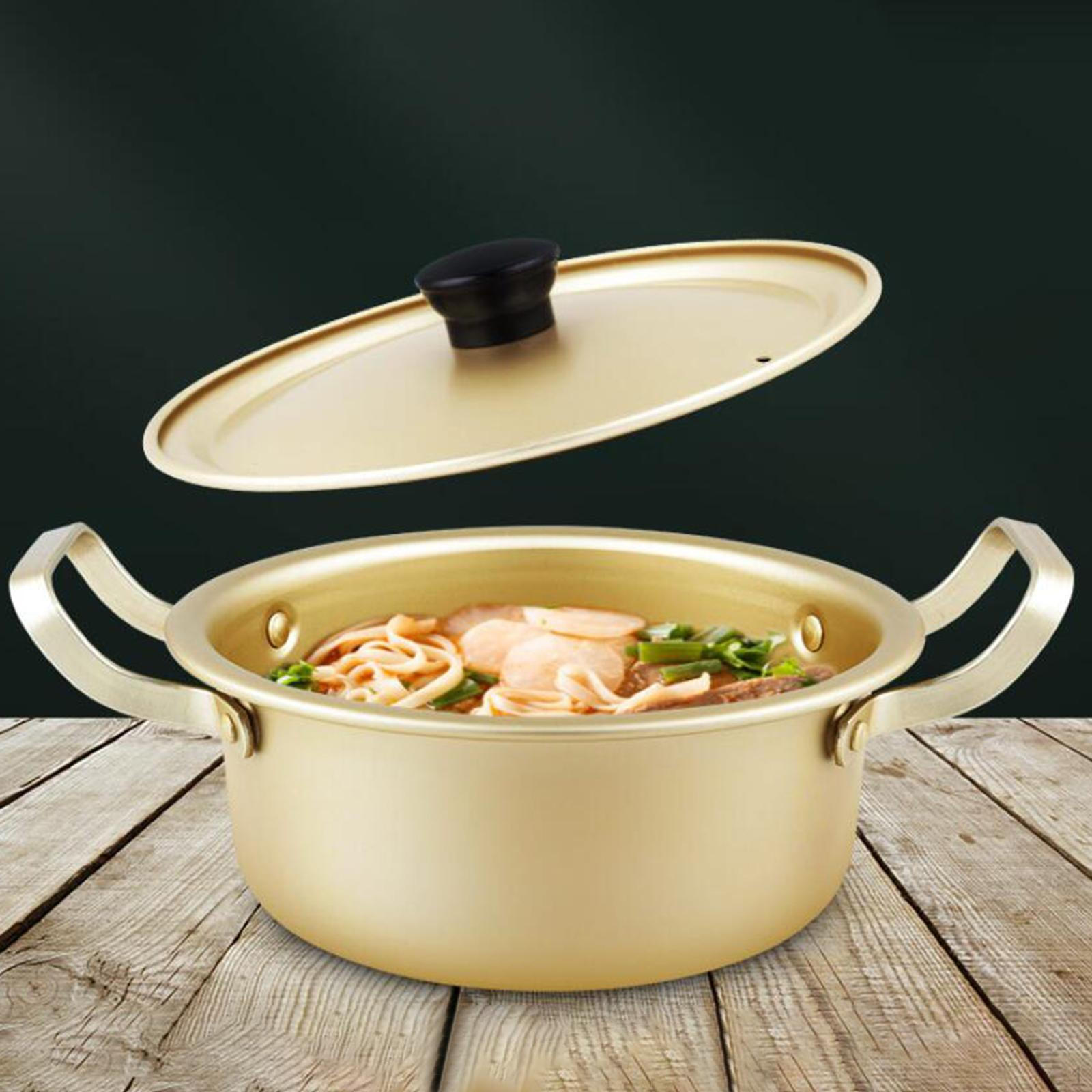 Корейский горшок для лапши, котелок для рамена с крышкой и двойной ручкой, алюминиевый, желтый, для быстрого приготовления 18cm