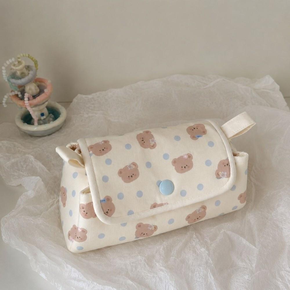 Bear Printed Pencil Pouch Button-closure Pencil Case Cute Pen Bag  School Supplies
