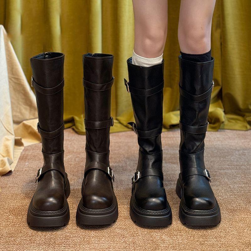 New retro Martin boots women's belt buckle slim boots with skirt fashion but knee-high boots