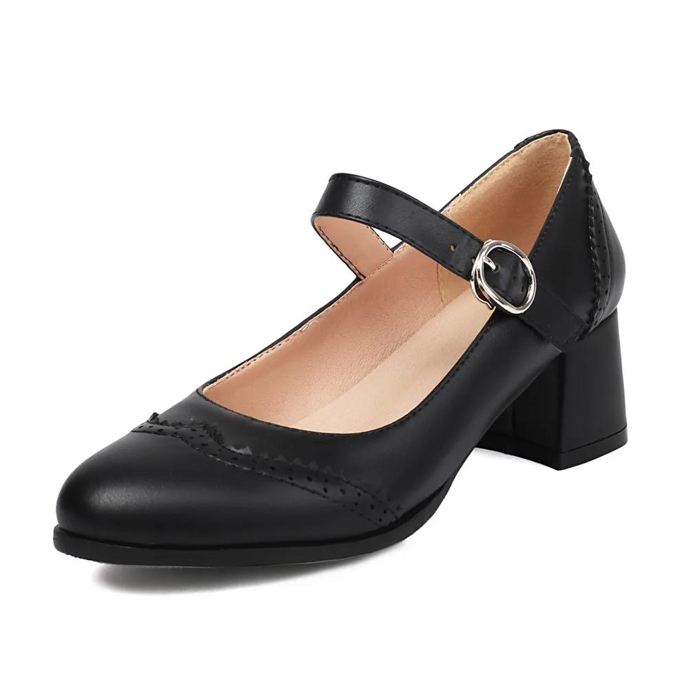 Fashion Spring High-heeled Shoes Women Buckle Thick High Heels Platform Mary Janes Ladies Pumps Footwear Vintage Party Wedding Pumps