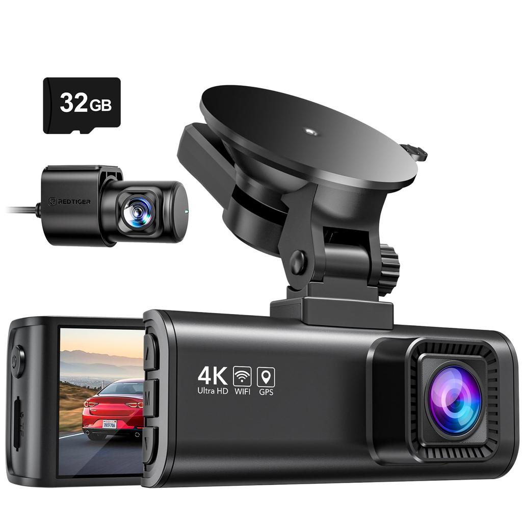 REDTIGER Latest Model Dash 4K UHD 8MP Front and Rear IMX415 Compact Dash Parking Noise and LED Traffic Light Impact Power 32GB Card Suction Japanese