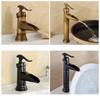 Antique Basin Faucets Black Bronze Waterfall Faucet Bamboo Bathroom Sink Taps Single Lever Hot and Cold Water Mixer Taps
