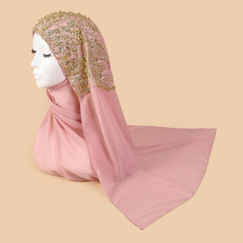 Mei Scarf Ethnic Style Yarn, Hijab Chiffon Bead Long Scarf, High-end Headscarf, Minority Ethnic Group