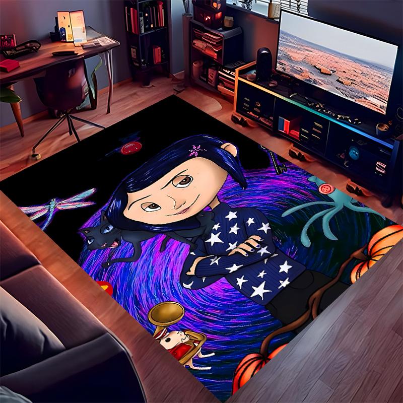 1 Stück Coraline Print Teppich - Weich, Waschbar, Rutschfest, Indoor-Matte für Bürostühle, Wohnzimmer, Home Office, Dekorativer Teppich