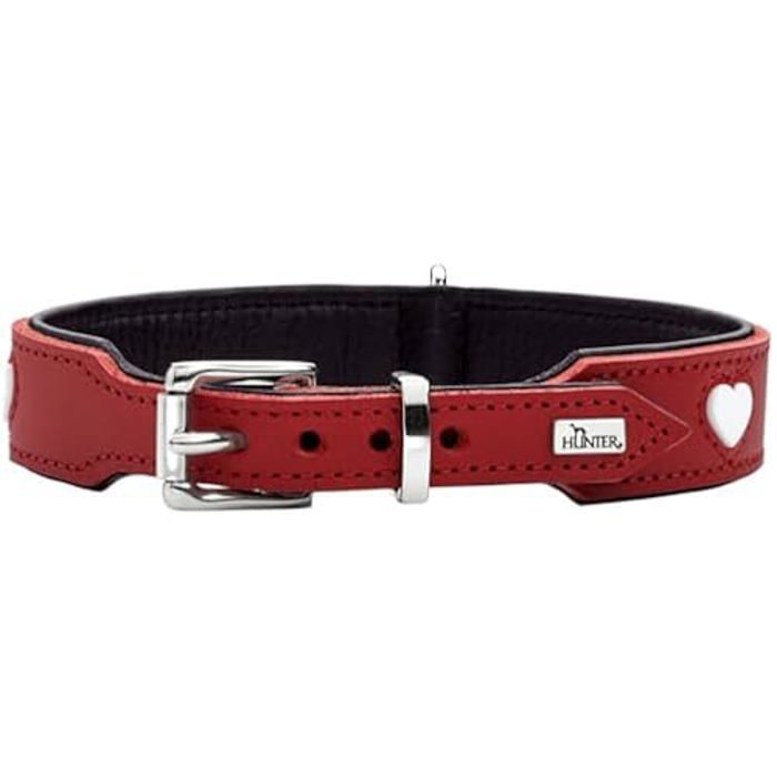 Dog Collar - HUNTER - Love - Red/black - Cowhide Leather - Adjustable Size 24-28 Cm