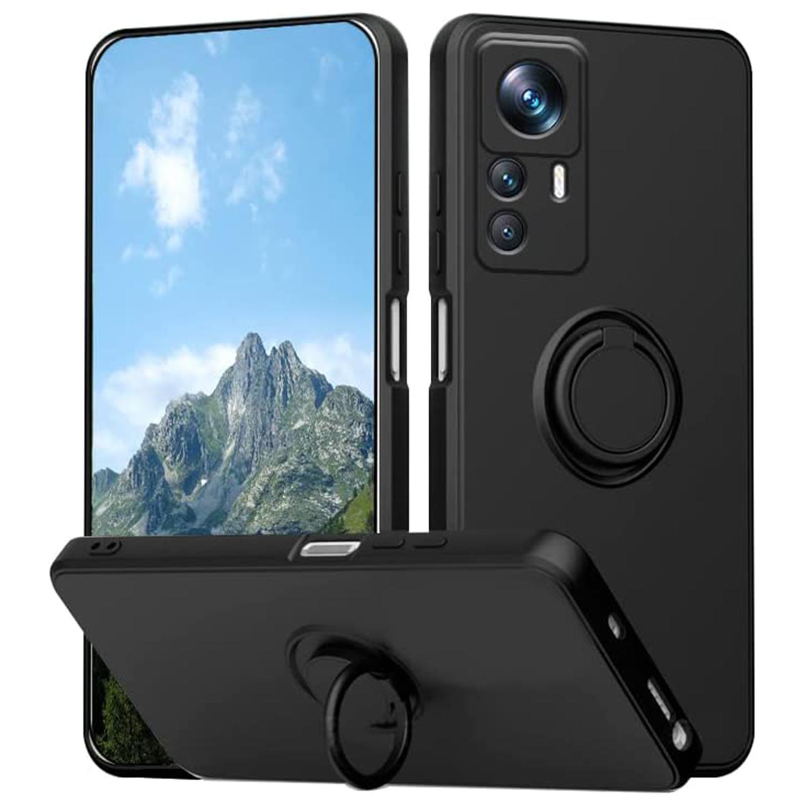 

For Xiaomi 12T 5G/Redmi K50 Ultra 5G Ring Kickstand Liquid Silicone Phone Case Cell Phone Cover with Lanyard Black