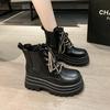 Fashion Autumn Chunky Ankle Boots 2024 New Women's Round Toe Thick Bottom Winter Boots Black Platform Short Boots Woman Wedge 7cm Heels