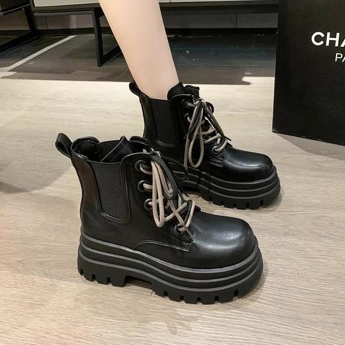 Fashion Autumn Chunky Ankle Boots 2024 New Women's Round Toe Thick Bottom Winter Boots Black Platform Short Boots Woman Wedge 7cm Heels