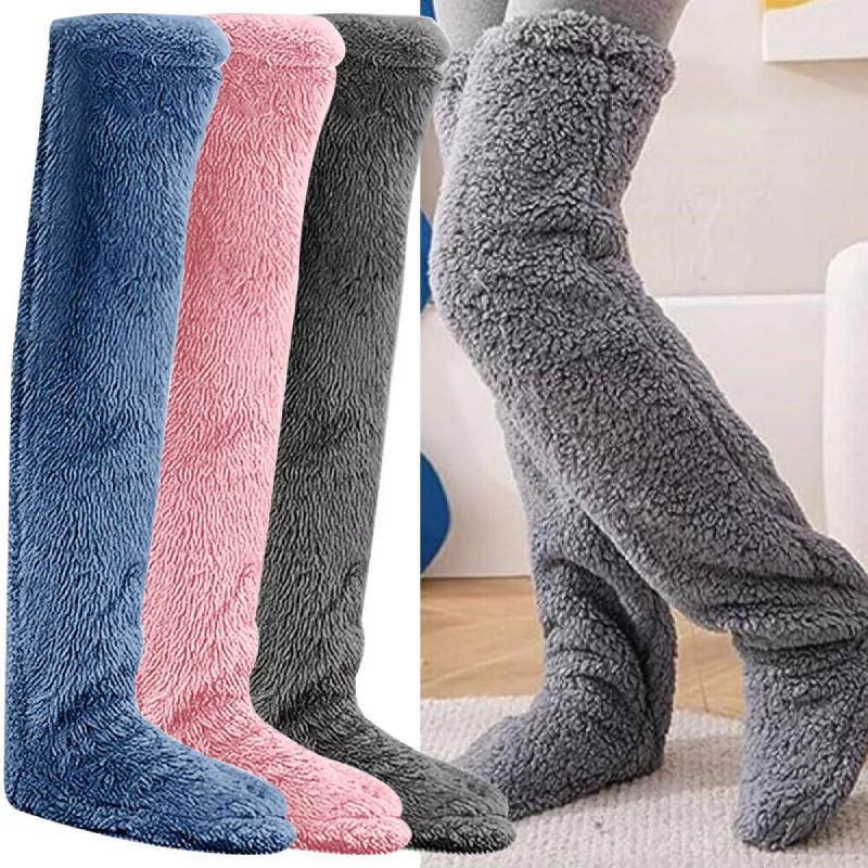 High Sock Knee Slipper Plush Cozy Fuzzy Socks Women Warm Soft Fluffy Thick Gift