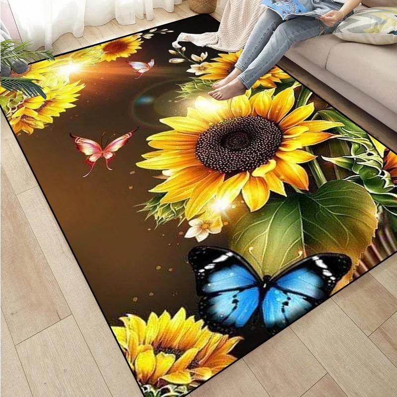 3D Sunflower Carpet Non-slip Floor Mat Bedroom Living Room Large Area Rugs Home Decor Floral Doormat Entrance Mat Tapis Salon
